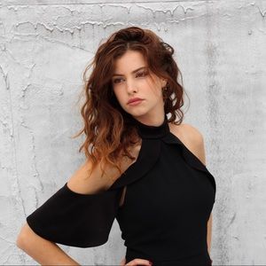 alice + olivia cold shoulder romper